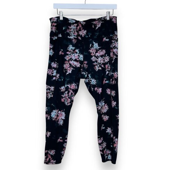 Gaiam Om Hiri Salutation High Waist Black Floral 7/8 Pockets Leggings Women XL - Picture 1 of 15